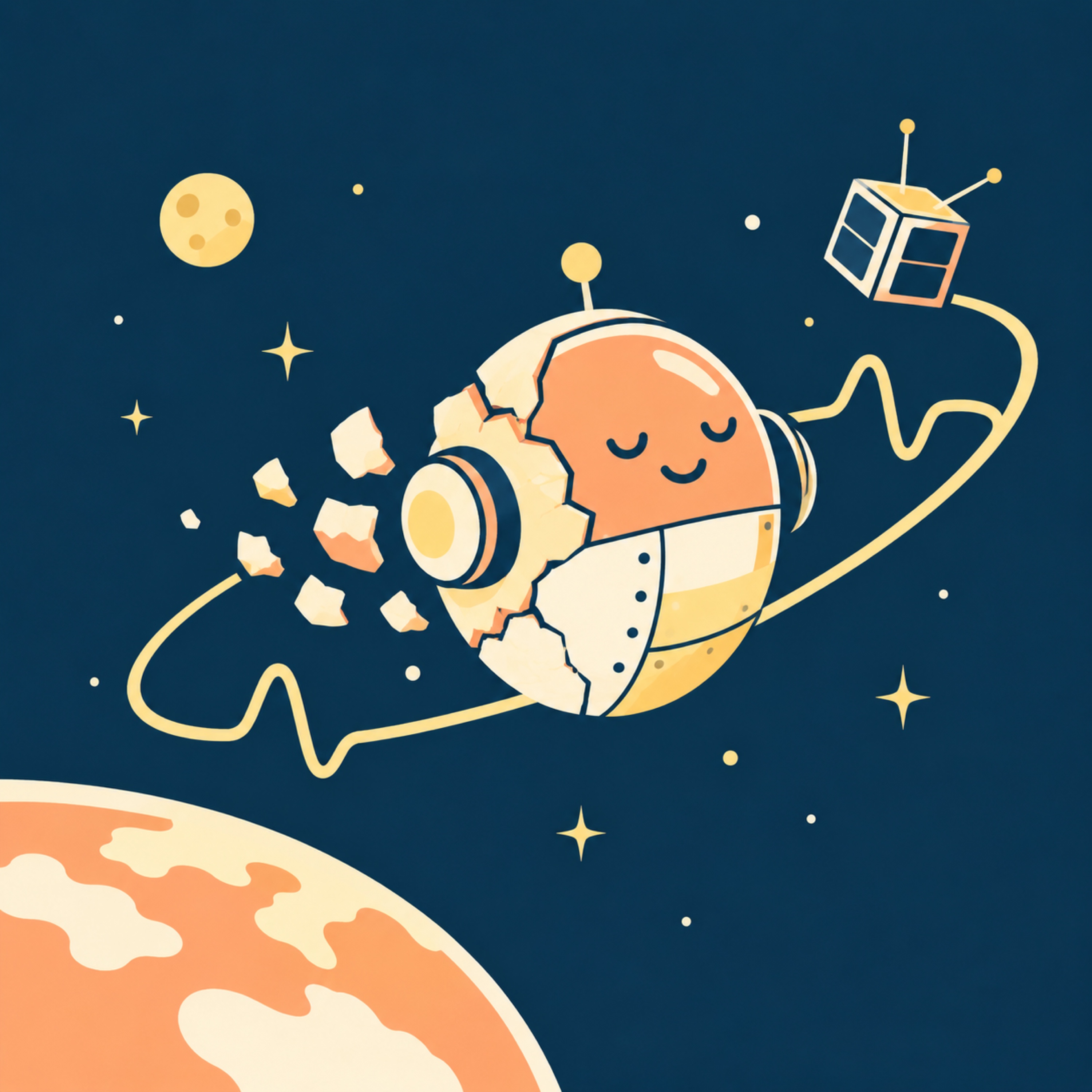 Episode illustration for Eggshell Metal, a Shoebox in Space, and Brain Battery